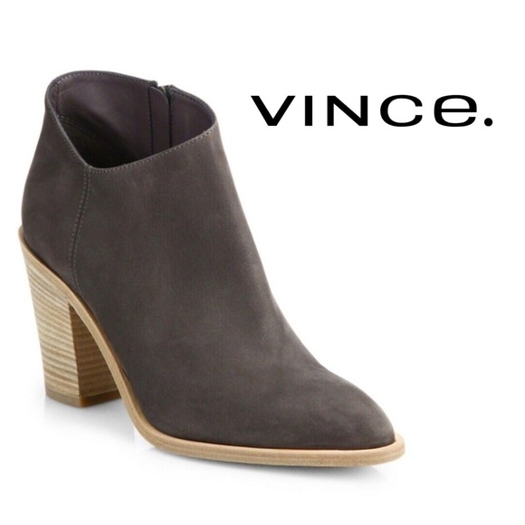 Vince Easton Asymmetric Nubuck 85mm Boot Stacked Heel Ankle Booties side zip